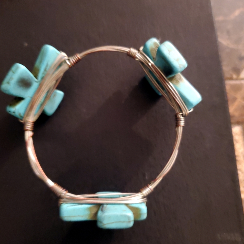 Light blue 3 cross & silver handmade bracelet - Picture 2 of 4